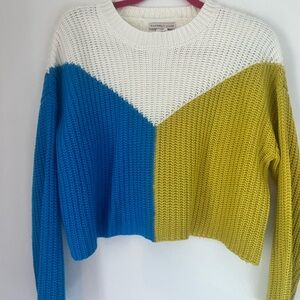 Colorblock Sweater in Blue, Yellow, and White